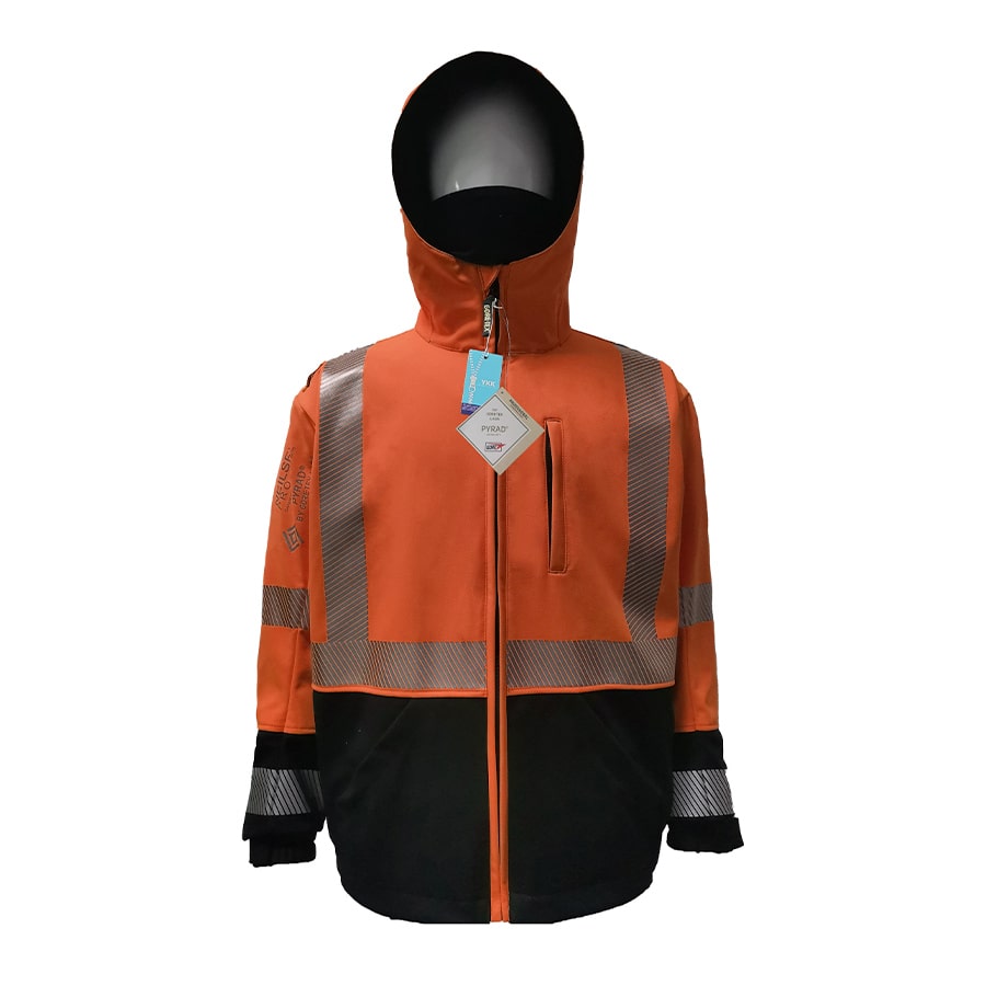 Neilsen FR/ARC Rated CSA Hi-Vis Orange/Black Softshell Fleece Jacket made with PYRAD® WINDSTOPPER® Fabric by GORE-TEX LABS
