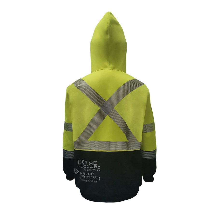 Neilsen FR/ARC Rated CSA Hi-Vis Yellow/Black Softshell Fleece Hoody made with PYRAD® WINDSTOPPER® Fabric by GORE-TEX LABS