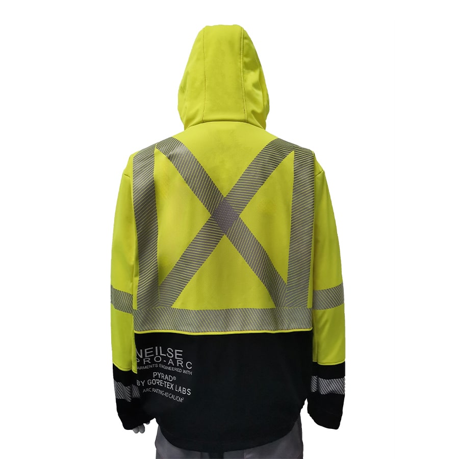 Neilsen FR/ARC Rated CSA Hi-Vis Yellow/Black Softshell Fleece Jacket made with PYRAD® WINDSTOPPER® Fabric by GORE-TEX LABS