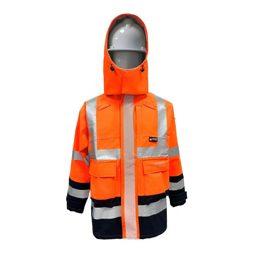 PRO ARC FR/ARC CAT 3 CSA Breathable High Visibility Rainwear Coat Orange/Navy