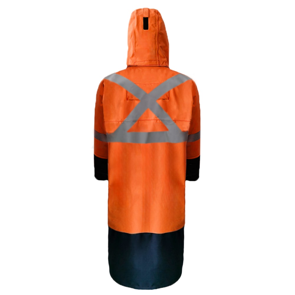 PRO ARC FR/ARC CAT 3 CSA Breathable High Visibility Rainwear Trench Coat Orange/Navy