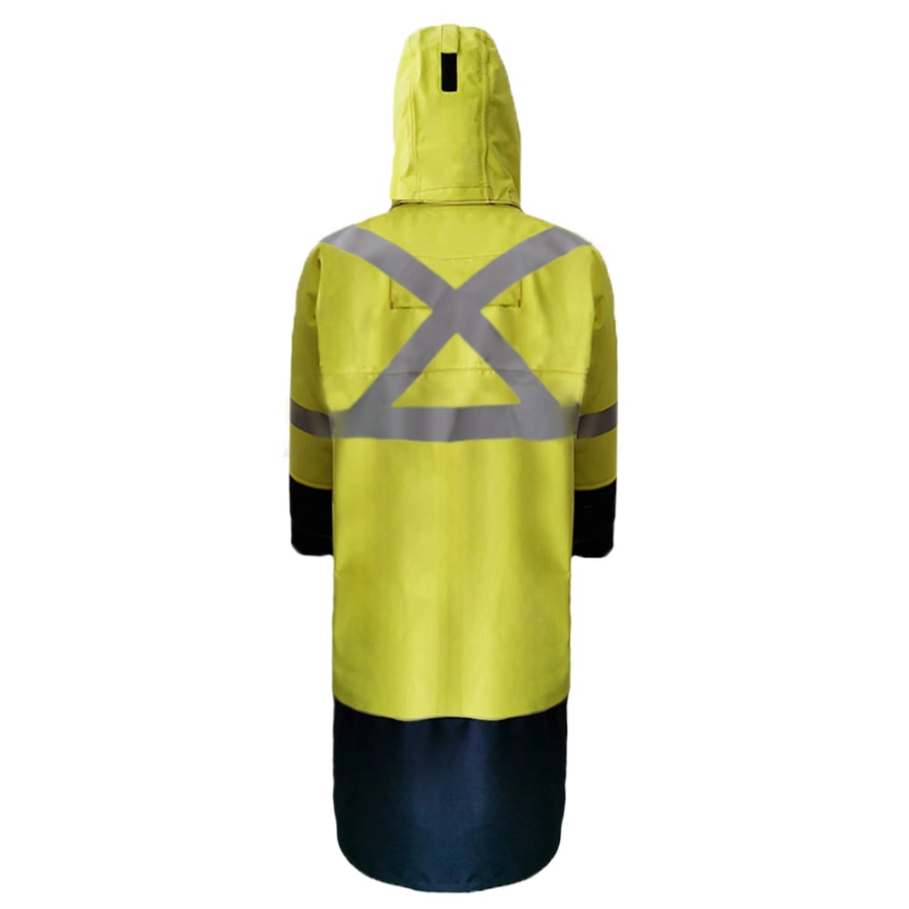 PRO ARC FR/ARC CAT 3 CSA Breathable High Visibility Rainwear Trench Coat Yellow/Navy