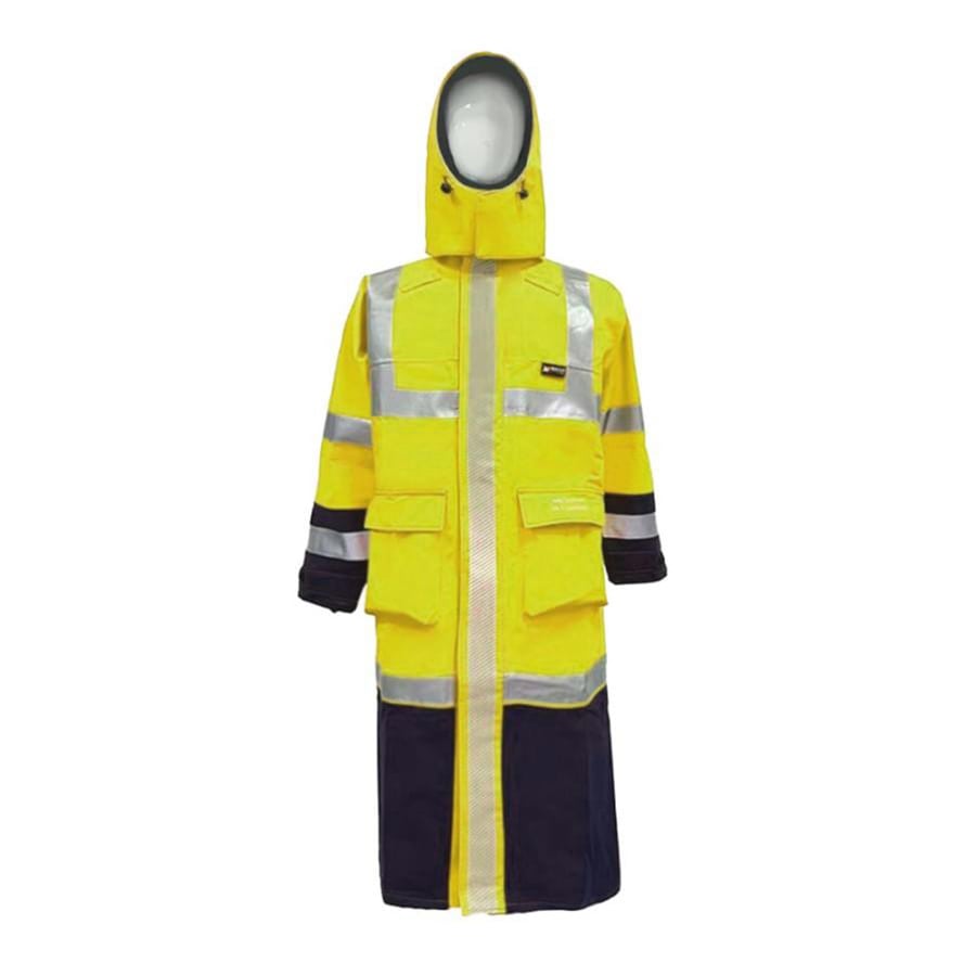 PRO ARC FR/ARC CAT 3 CSA Breathable High Visibility Rainwear Trench Coat Yellow/Navy