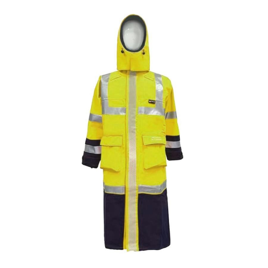 PRO-ARC-FR-ARC-CAT-3-CSA-Breathable-High-Visibility-Rainwear-Trench-Coat-Yellow-Navy